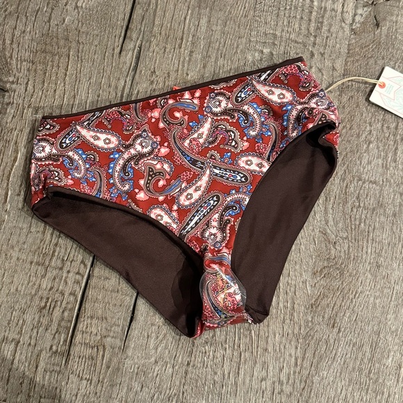 Maaji Red Paisley Reversible High Waist Bikini Bottoms. - Picture 1 of 5